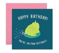 Carte d'anniversaire très amusante grenouille - « Hoppy Birthday Unfrogettable » - Cadeau pour meilleure amie, meilleure amie, sœur, meilleure amie, collègues - Livré avec des autocollants amusants