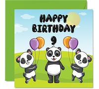 Carte d'anniversaire unisexe - Panda Party - Carte d'anniversaire de 9 ans - 145 mm - Jolie carte de vœux pour fils, fille, frère, sœur, petit-fils, petite-fille, nièce, neveu, cousin
