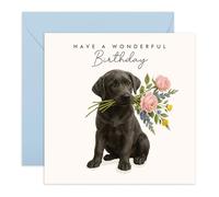 Carte d'anniversaire - « Wonderful Birthday » - Jolie carte de vœux pour les amoureux des chiens, maman, papa, collègues, cowokers, bestie, meilleure amie, femme, homme, lui, son chien labrador noir