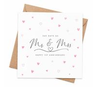 Carte de 1er anniversaire de mariage avec enveloppe, 365 jours en tant que Mr & Mrs - Carte d'anniversaire de mariage romantique en papier pour mari, épouse ou partenaire