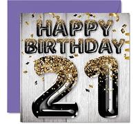 Carte de 21e anniversaire pour homme - Ballons noirs et dorés - Cartes d'anniversaire pour homme de 21 ans fils frère oncle cousin