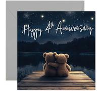 Carte de 4e anniversaire de mariage pour mari ou femme, cadeau de quatrième anniversaire de mariage pour couple, célébration de quatre ans ensemble en couple marié, ours en peluche mignons amoureux