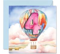 Carte de 4e anniversaire pour garçons et filles - Montgolfière - Carte d'anniversaire de 4 ans pour garçon et fille cartes de quatrième anniversaire pour lui elle 145mm pour nièce neveu