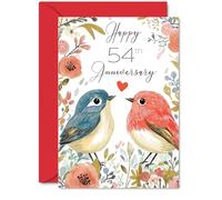 Carte de 54e anniversaire pour homme et femme - Oiseaux amoureux - Cartes d'anniversaire de mariage pour femme, mari, petite amie, petit ami, 12,7 x 17,8 cm, motif oiseau floral