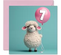 Carte de 7e anniversaire pour filles et garçons, Ballon mouton
