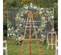 Carte de bienvenue pour mariage en acrylique, avec nom personnalisé, panneau avec inscription "Welcome to our wedding", pour entrée, jardin, salle de réception, porche (carte de bienvenue en acrylique
