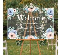 Carte de bienvenue pour mariage en acrylique, avec nom personnalisé, panneau avec inscription "Welcome to our wedding", pour entrée, jardin, salle de réception, porche (carte de bienvenue en acrylique