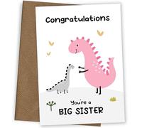 Carte de félicitations pour une nouvelle grande sœur de la part d'un nouveau bébé ou d'un frère ou d'une sœur - Carte de vœux amusante sur le thème des dinosaures