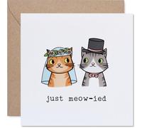 Carte de mariage ludique - Célébration charmante - Chats mariés en tenue de mariage avec jeu de mots « Just Meow-ied » - Carré de 145 mm, enveloppe incluse