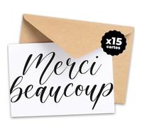 Carte de remerciement Merci beaucoup - Noir & blanc - Papier épais - Format A6 - Enveloppes incluses - à l’unité, pack de 15 cartes / 25 cartes - Mariage, Anniversaire - Marque Française (15)