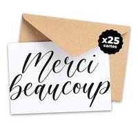 Carte de remerciement Merci beaucoup - Noir & blanc - Papier épais - Format A6 - Enveloppes incluses - à l’unité, pack de 15 cartes / 25 cartes - Mariage, Anniversaire - Marque Française (25)