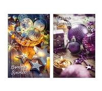 KBC Carte De Voeux - 5 Cartes Bonne Année Boules de Noël Décor Pailleté et Brillant