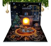Carte de voeux de Noël 3D - Cat Dog Cartoon, Santa Claus Projection Light, Holiday Festive Thème, Oeuvre de cheminée décorative, cadeau créatif à collectionner | Cadeau pour les