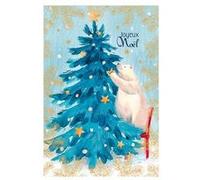 Carte De Voeux - Joyeux Noël Sapin Bleu Ours Blanc blanc G