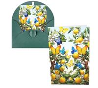 Carte de vœux avec enveloppes vert foncé - Carte de remerciement amusante en papier nacré - Carte d'anniversaire - Citrons et papillons sur l'arbre - Carte de condoléances pour les vacances, les
