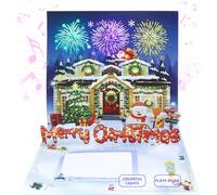 Carte de vœux de Noël musicale avec feu d'artifice et musique, carte pop-up 3D, musique jouant « Nous vous souhaitons un joyeux Noël » - accompagnement, impressionne les amoureux (Blue)