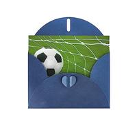 Carte de vœux en papier nacré de haute qualité avec imprimé football bleu et vert - 10,2 x 15,2 cm, pour carte d'anniversaire, carte d'invitation de fête