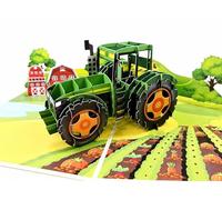 Carte de vœux pop-up 3D - Motif tracteur - Scène de ferme - Avec enveloppe et pochette - Pour enfants et agriculteurs - 15 x 20 cm