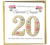 Carte de vœux pour 20e anniversaire de mariage - Design unique - Inscription « To a Special Couple » - Intérieur vierge - Enveloppe dorée métallique 400 g/m² - Carte épaisse #1874