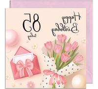Carte de vœux pour un 85e anniversaire sur papier recyclé - Pour une lectrice chère à notre cœur - 145 x 145 mm - Couleur rose