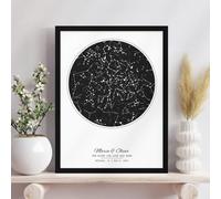 Carte d'étoiles personnalisée par date, impression du ciel nocturne personnalisée, cadeau d'anniversaire de mariage pour couple (35 x 50 cm)