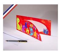 Carte double Extravagance créée et imprimée en France sur papier certifié PEFC - Happy Birthday en monstres - Découpe nuage et or à chaud G