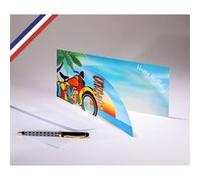 Carte double Extravagance créée et imprimée en France sur papier certifié PEFC - Happy Birthday - Moto - Découpe nuage et or à chaud G