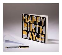 Carte double Sparkle - Happy birthday - Papier paillette noire, dorures or et argent G