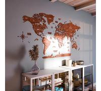 Carte du monde en bois 3D, idéale pour accrocher des photos et souvenirs, cadeau pour les voyageurs, grande taille, couleur marron clair, 150 cm