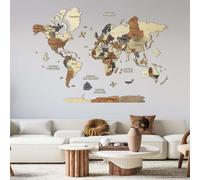 Carte du monde en bois 3d multicolor l