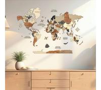 Carte du monde en bois 3d multicolor, s
