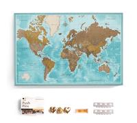 Carte du monde en toile avec tableau d'affichage en liège - Labels en anglais - Décoration murale décorative pour toutes les pièces - Tableaux sur toile (70x50 cm, Motif 10)