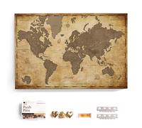 Carte du monde en toile avec tableau d'affichage en liège - Labels en anglais - Décoration murale décorative pour toutes les pièces - Tableaux sur toile (70x50 cm, Motif 1)