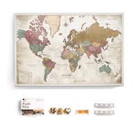 Carte du monde en toile avec tableau d'affichage en liège - Labels en anglais - Décoration murale décorative pour toutes les pièces - Tableaux sur toile (120x80 cm, Motif 20)