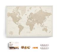 Carte du monde en toile avec tableau d'affichage en liège - Labels en anglais - Décoration murale décorative pour toutes les pièces - Tableaux sur toile (90x60 cm, Motif 9)