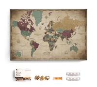 Carte du monde en toile avec tableau d'affichage en liège - Labels en anglais - Décoration murale décorative pour toutes les pièces - Tableaux sur toile (120x80 cm, Motif 12)