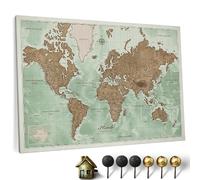 Carte du monde en toile avec tableau d'affichage en liège - Labels en Français - Décoration murale décorative pour toutes les pièces - Tableaux sur toile (90x60 cm, Motif 18 French)