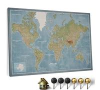 Carte du monde en toile avec tableau d'affichage en liège - Labels en Français - Décoration murale décorative pour toutes les pièces - Tableaux sur toile (150x100 cm, Motif 8 French)