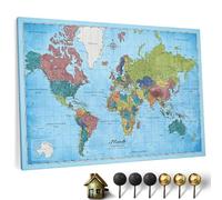 Carte du monde en toile avec tableau d'affichage en liège - Labels en Français - Décoration murale décorative pour toutes les pièces - Tableaux sur toile (70x50 cm, Motif 21 French)