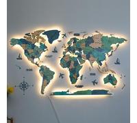 Carte du monde LED 3D extra large, art mural en acrylique et bois pour salon, décoration d'intérieur moderne, cadeau unique