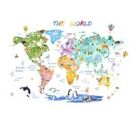 Carte du Monde Murale, Décoration Murale Animaux pour Enfants, Stickers Muraux pour Chambre, Salon ou Crèche