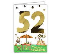 Carte Heureux ANNIVERSAIRE 52 ans avec un texte à l'intérieur - Barbecue Pique-nique Fleurs Jardin