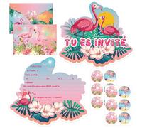 Carte Invitation Anniversaire fille,invitation anniversaire Flamant rose,12 Francais Carte Invitation+12 Enveloppes+12 Autocollants,Invitation pour Anniversaire,Invitation Anniversaire Garcon Fille