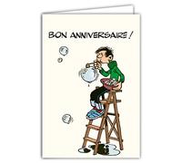 Carte Joyeux Anniversaire Gaston Lagaffe Vintage Origine Bulles de savon BD Bande Dessinée Humoristique Humour Belge Personnage Gag Gaffes Franquin - Avec Enveloppe Illustrée 17,5x12cm - GLCT-0187