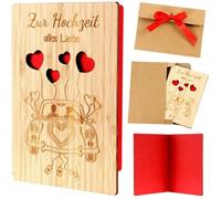 Carte Mariage en Bois avec Enveloppes pour Anniversaire,les Mariages,Mariage Cadeau,Saint Valentin - 10x15 cm Ballons d'anniversaire