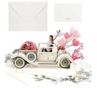 carte mariage félicitation 3D Pop Up avec enveloppe, carte de vœux faite main Voiture de mariage avec mariés pour