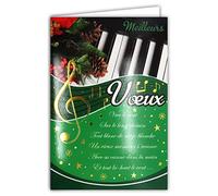 Carte Meilleurs Vœux avec Enveloppe Clé de Sol Notes de Musique étoiles en Or Doré Scintillant Paroles Chant de Noël Chanson Vive le vent d'hiver Neige Concert Nouvel An Piano Souhaits 61-4019-2 BA