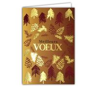 Carte Meilleurs Vœux en Or Doré Brillant Scintillant avec Enveloppe Blanche Format 12x17,5cm - Sapins Pommes de Pin Branches Aiguilles Végétaux Forêt Bonne Année Fête Nouvel An - Fabriqué en France
