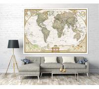 Carte murale de style papier peint (en anglais) - Monde politique, style antique - 1/14M (296 x 193 cm en 3 feuilles à coller) | National Geographic