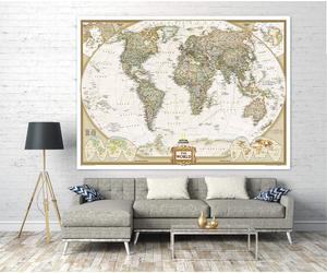 Carte murale de style papier peint (en anglais) - Monde politique, style antique - 1/14M (296 x 193 cm en 3 feuilles à coller) | National Geographic